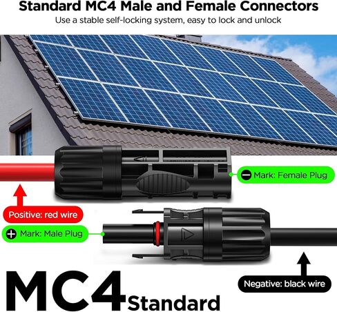 Mc4 Connector Extension Cable(20 Ft/10 AWG), 6mm² Oxygen-Free Pure Copper Core Wiring with Female & Male Waterproof Mc4 Connectors, Compatible with EcoFlow Solar Panel Systems, Set of 2 in Saudi Arabia
