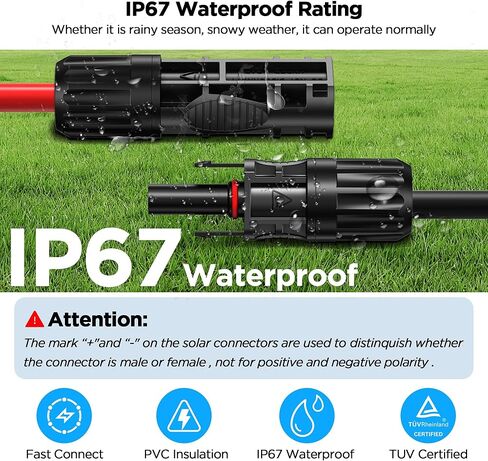 Mc4 Connector Extension Cable(20 Ft/10 AWG), 6mm² Oxygen-Free Pure Copper Core Wiring with Female & Male Waterproof Mc4 Connectors, Compatible with EcoFlow Solar Panel Systems, Set of 2 in Saudi Arabia