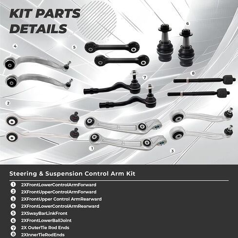 Front Upper and Lower Control Arm Compatible with 2013 Audi A4 2014-2016 Audi A4 Quattro A5 Quattro A5 Q5 S4 S5 Front Suspension Kit, Sway Bar Link, Inner & Outer Tie Rod Ends in Saudi Arabia