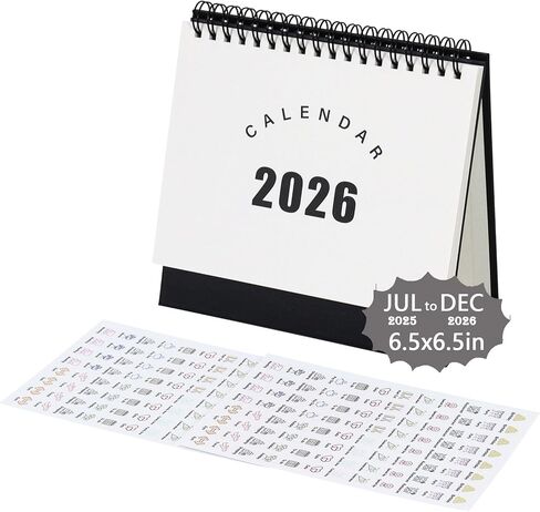 تقويم مكتب Multibey 2025-2026، تقويم مكتبي صغير الوجه 6.5 بوصة × 6.5 بوصة، يوليو 2025-ديسمبر 2026، تقويم ورقي حامل لمدة 18 شهرًا مع قوائم المهام وملصقات ورقتين (أسود) in Saudi Arabia