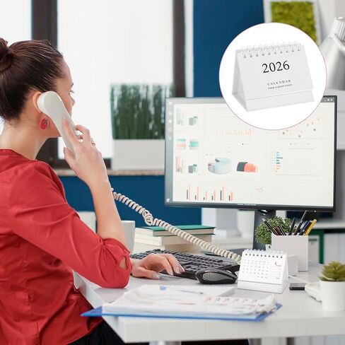 تقويم مكتب صغير 2026 تقويم صغير قائم وقابل للطي لسطح المكتب 2026 حلقة معدنية ملزمة، حجم صغير للمنزل والمكتب والمدرسة باللون الأبيض in Kuwait