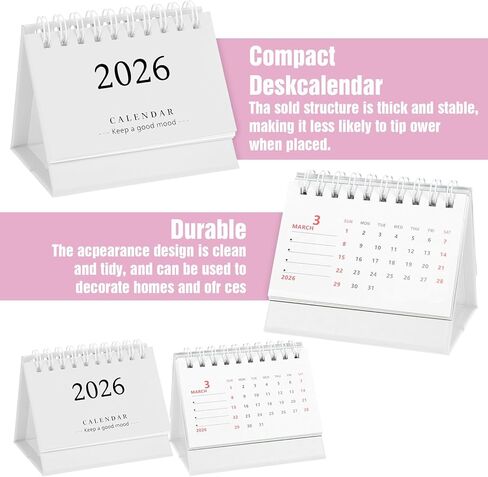 تقويم مكتب صغير 2026 تقويم صغير قائم وقابل للطي لسطح المكتب 2026 حلقة معدنية ملزمة، حجم صغير للمنزل والمكتب والمدرسة باللون الأبيض in Kuwait