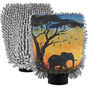 AIXIWAWA Car Wash Mitt Washing Glove Scratch Free Water Absorbent 2 Pack Large Silhouettes African Plain Print in Kuwait