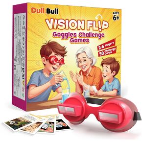 Upside Down Goggles Challenge Game for Family & Parties, 50 Fun Cards with Adjustable Flip View Glasses for Kids & Adults, Hilarious Brain-Teasing Fun on Game Nights & Parties for 2-6 Players Ages 8+ in Saudi Arabia