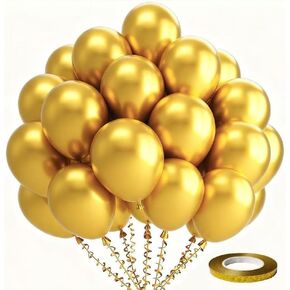 Chrome Gold Balloons 120pcs 10 inch Metallic Gold Latex Balloons,32ft Ribbon Premium Quality for Birthday Christmas New Year Wedding Engagement Graduation Baby Shower Gender Reveal in Kuwait
