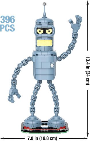 Brickcraft Futurama Bender Brick Building Kit | 396-Piece Posable Robot Figure with Gold Chain & Drinks | Sci-Fi Collectible Display Model, Holiday for Adults, Teens & Animated TV Fans in Saudi Arabia