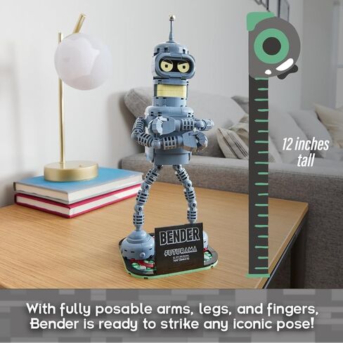 Brickcraft Futurama Bender Brick Building Kit | 396-Piece Posable Robot Figure with Gold Chain & Drinks | Sci-Fi Collectible Display Model, Holiday for Adults, Teens & Animated TV Fans in Saudi Arabia