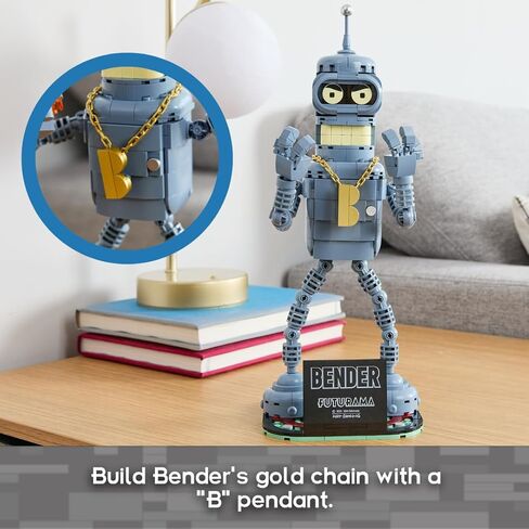 Brickcraft Futurama Bender Brick Building Kit | 396-Piece Posable Robot Figure with Gold Chain & Drinks | Sci-Fi Collectible Display Model, Holiday for Adults, Teens & Animated TV Fans in Saudi Arabia