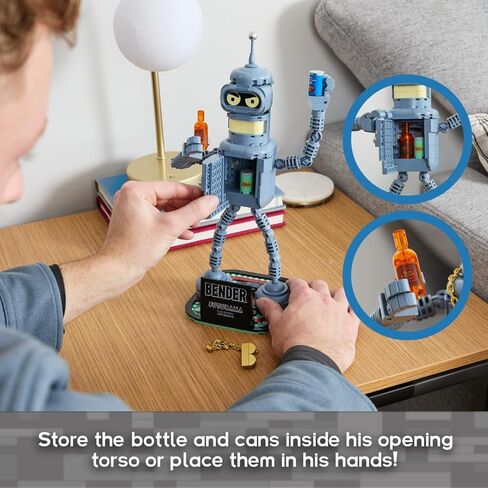 Brickcraft Futurama Bender Brick Building Kit | 396-Piece Posable Robot Figure with Gold Chain & Drinks | Sci-Fi Collectible Display Model, Holiday for Adults, Teens & Animated TV Fans in Saudi Arabia