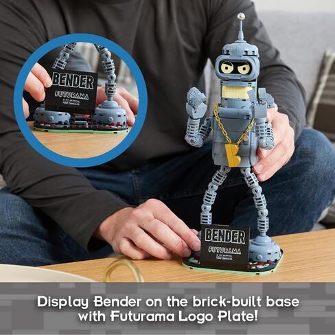 Brickcraft Futurama Bender Brick Building Kit | 396-Piece Posable Robot Figure with Gold Chain & Drinks | Sci-Fi Collectible Display Model, Holiday for Adults, Teens & Animated TV Fans in Saudi Arabia