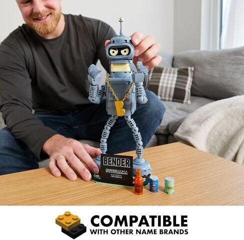Brickcraft Futurama Bender Brick Building Kit | 396-Piece Posable Robot Figure with Gold Chain & Drinks | Sci-Fi Collectible Display Model, Holiday for Adults, Teens & Animated TV Fans in Saudi Arabia