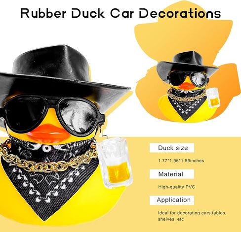 Rubber Duck Car Ornaments, Funny Auto Dashboard Decoration with Hat Necklace Sunglasses Scarf, Cool Western Cowboy Duck Doll Cute Accessories for Vehicles Offices Homes (Black) in Saudi Arabia