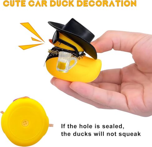 Rubber Duck Car Ornaments, Funny Auto Dashboard Decoration with Hat Necklace Sunglasses Scarf, Cool Western Cowboy Duck Doll Cute Accessories for Vehicles Offices Homes (Black) in Saudi Arabia