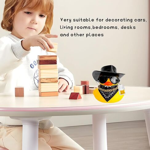 Rubber Duck Car Ornaments, Funny Auto Dashboard Decoration with Hat Necklace Sunglasses Scarf, Cool Western Cowboy Duck Doll Cute Accessories for Vehicles Offices Homes (Black) in Saudi Arabia