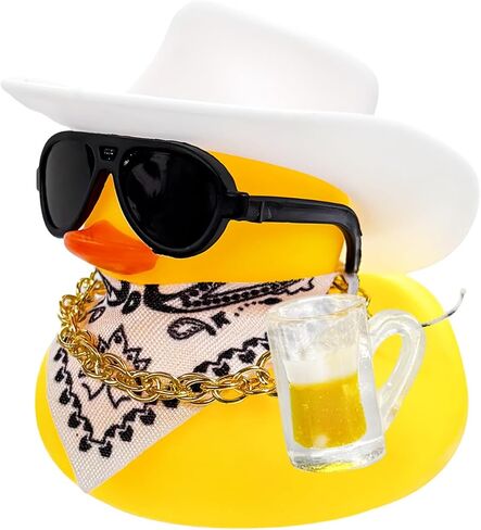Rubber Duck Car Ornaments, Funny Auto Dashboard Decoration with Hat Necklace Sunglasses Scarf, Cool Western Cowboy Duck Doll Cute Accessories for Vehicles Offices Homes (Black) in Saudi Arabia