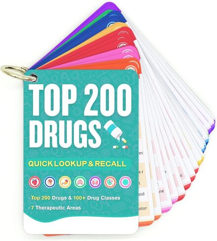 أفضل 200 بطاقة تعليمية مرجعية سريعة للأدوية لعام 2025 - مراجعة سريعة لأساسيات علم الصيدلة لطلاب التمريض وتقنيات الصيدلة والمساعدين الطبيين - دليل الأدوية المرمز بالألوان in Saudi Arabia