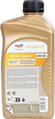 TotalEnergies Quartz 9000 Energy 0W-30 Motor Oil - Low Phosphorus Motor Oil for Gasoline and Diesel Engines - Long Term Protection Premium Full Synthetic Motor Oils - 1 Liter in Saudi Arabia