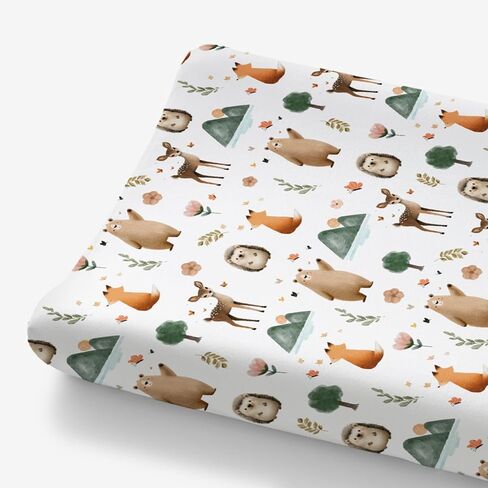 Boho Woodland Animals Changing Pad Cover for Baby Girls Boys, Natural Forest Bear Deer Fox Diaper Change Table Covers, Soft Stretchy Safe Snug Fitted Changing Mat Sheets Fit 32"/34" x 16" in Saudi Arabia