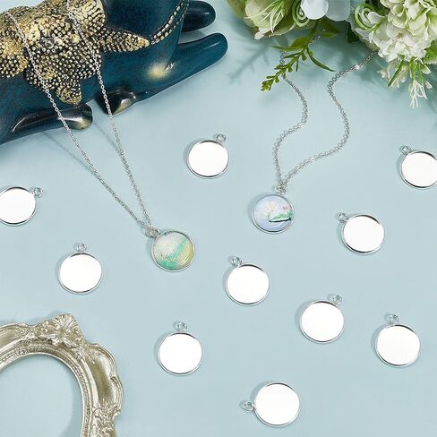 Beebeecraft 1 Box 40Pcs Flat Round Charm 24K Gold Plated Brass 12mm Blank Bezel Tray Charms Cabochon Settings with Loop for Jewelry Making in Saudi Arabia