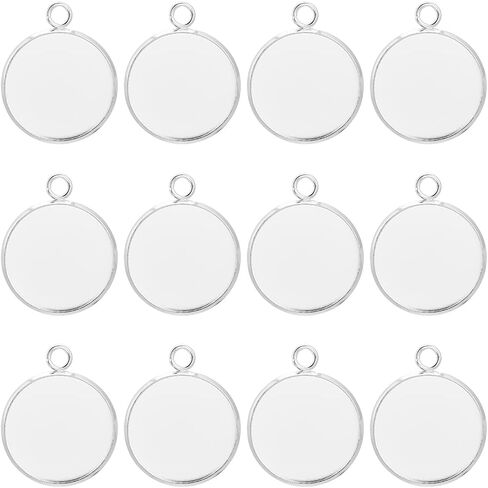 Beebeecraft 1 Box 40Pcs Flat Round Charm 24K Gold Plated Brass 12mm Blank Bezel Tray Charms Cabochon Settings with Loop for Jewelry Making in Saudi Arabia