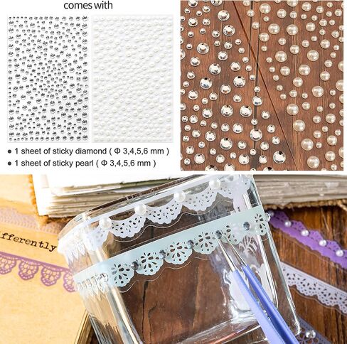 3 حزم ملونة من الدانتيل تقليم ملصق ديكور خمر الدانتيل صائق مع اللؤلؤ لزجة والأحجار الكريمة لسكرابوكينغ يوميات بطاقة دعوة الزفاف صنع الفنون والحرف اليدوية تغليف الهدايا (إيفا) in Kuwait