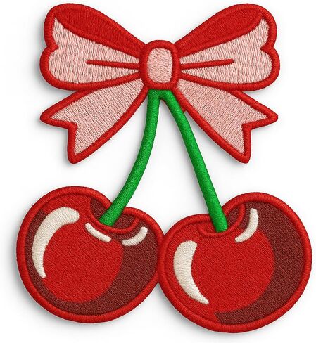 Red Cherry Bow Iron On Patch - Cherry Iron On Patches for Clothes - Funny Morale Patch - Applique Patches for Backpacks, Vest, DIY Applique, Trucker Hats, Clothes in Saudi Arabia