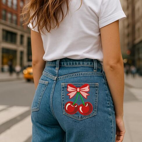 Red Cherry Bow Iron On Patch - Cherry Iron On Patches for Clothes - Funny Morale Patch - Applique Patches for Backpacks, Vest, DIY Applique, Trucker Hats, Clothes in Saudi Arabia