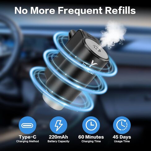Smart Car Air Freshener, Car Air Freshener Diffuser, 3 adjustable fragrance modes, smart on/off, 8 refill bottles, 4 scents (1 set) in Kuwait