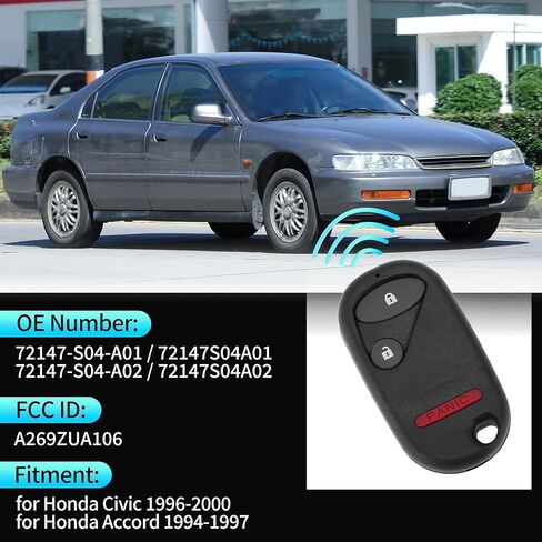 X AUTOHAUX A269ZUA106 433Mhz استبدال مفتاح ذكي عن بعد بدون مفتاح فوب لهوندا سيفيك 1996-2000 لهوندا أكورد 1994-1997 72147S04A01 72147-S04-A02 3 أزرار in Kuwait