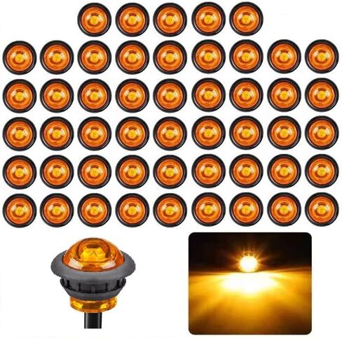 50 PCS 3/4" Round LED Clearence Light Front Rear Side Marker Indicators Light (SAE DOT PC2) for Trailer Truck Car Bus RV Van Caravan Boat (Amber) in Saudi Arabia