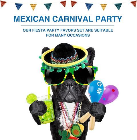 Mexican Cinco De Mayo Fiesta Party Favors Includes Mini Fabric Straw Sombrero Headbands, Wooden Maracas, Necklaces for Mexican Party Decorations Photo Props in Saudi Arabia