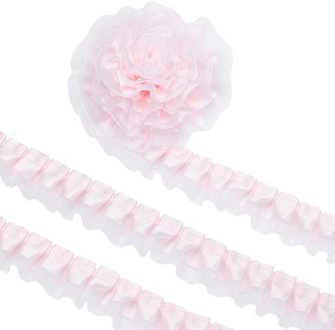 BENECREAT 10 Yards Pink Organza Ruffled Pleated, 1.57 Inch Organza Ruffled Fabric Lace Fabric Trim for Halloween Sewing Dress Bag Costume Decoration Trimming Craft in Saudi Arabia