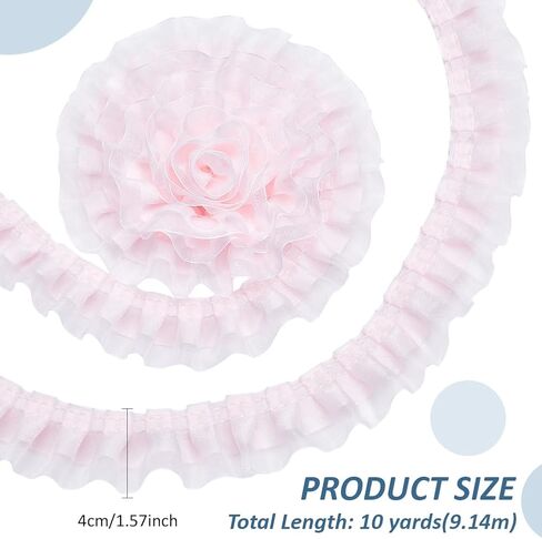 BENECREAT 10 Yards Pink Organza Ruffled Pleated, 1.57 Inch Organza Ruffled Fabric Lace Fabric Trim for Halloween Sewing Dress Bag Costume Decoration Trimming Craft in Saudi Arabia