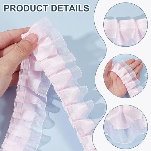 BENECREAT 10 Yards Pink Organza Ruffled Pleated, 1.57 Inch Organza Ruffled Fabric Lace Fabric Trim for Halloween Sewing Dress Bag Costume Decoration Trimming Craft in Saudi Arabia