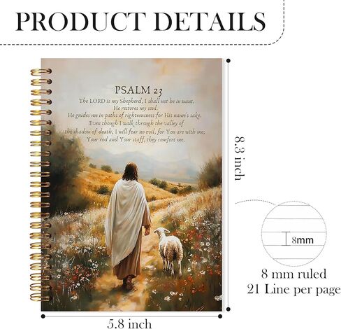 Christian Jesus Notebook, the Lord Is My Shepherd Psalm 23 Bible Verse Journal, Religious Scripture Spiral Notebook, Jesus Leaves the 99 Sheep Journal for Women, 5.5x8.3 in Saudi Arabia