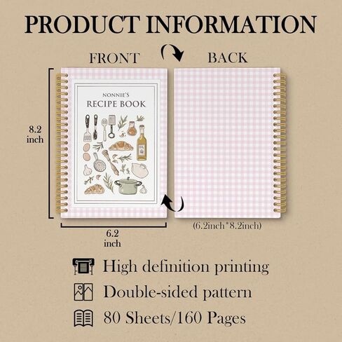 laveliabel Nonnie Gifts Spiral Notebook، كتاب وصفات للكتابة في وصفاتك الخاصة، كتاب طبخ وصفة Nonnie's Nonnie's، دفتر ملاحظات حلزوني لوصفات الجدة للمطبخ، 5.5x8.3 بوصة (وردي) in Kuwait