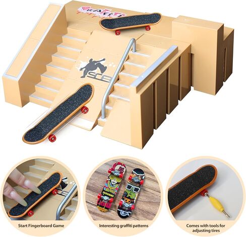 8-in-1 Fingerboard Skate Park Kit with 2 Mini Fingerboards, DIY Finger Skateboard Ramp Set for Kids Ages 5+ in Saudi Arabia