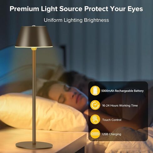 مصابيح طاولة لاسلكية، مصباح LED يعمل بالبطارية القابلة لإعادة الشحن مع ارتفاعين قابلين للتعديل و3 ألوان تعتيم بدون خطوات، مصباح مكتبي لاسلكي للتحكم باللمس للمطعم والحانات والمقاهي (مجموعة سوداء من 1) in Kuwait