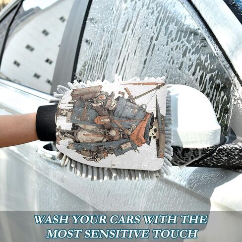 AIXIWAWA Travel Skull Print Car Wash Mitt Washing Glove Scratch Free Water Absorbent 2 Pack Large in Saudi Arabia