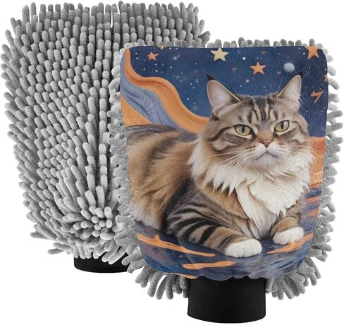 AIXIWAWA Car Wash Mitt Washing Glove Scratch Free Water Absorbent 2 Pack Large Fantastic Cat Print in Saudi Arabia