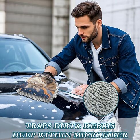 AIXIWAWA Car Wash Mitt Washing Glove Scratch Free Water Absorbent 2 Pack Large Fantastic Cat Print in Saudi Arabia