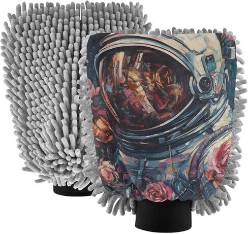 AIXIWAWA Car Wash Mitt Washing Glove Scratch Free Water Absorbent 2 Pack Medium Retro Astronaut Print in Saudi Arabia