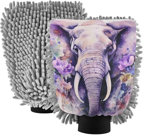 AIXIWAWA Car Wash Mitt Washing Glove Scratch Free Water Absorbent 2 Pack Large Floral Elephant Print in Saudi Arabia
