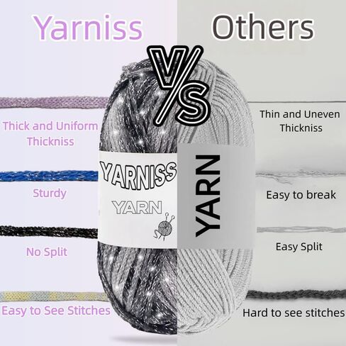Yarniss Sparkle Crochet Yarn for Knitting, 2.5mm Round Hollow Cotton Yarn with Metallic for Crochet Bag 3 Skeins of 100g/82yds(Black) in Saudi Arabia