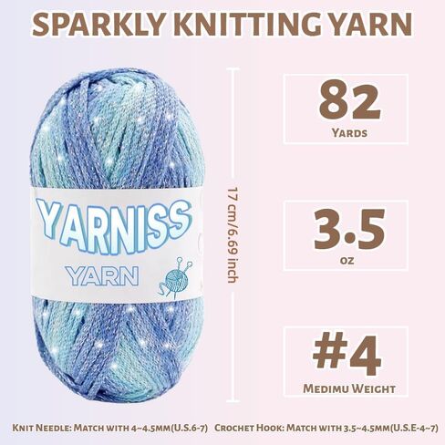 Yarniss Sparkle Crochet Yarn for Knitting, 2.5mm Round Hollow Cotton Yarn with Metallic for Crochet Bag 3 Skeins of 100g/82yds(Black) in Saudi Arabia