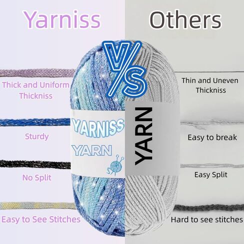 Yarniss Sparkle Crochet Yarn for Knitting, 2.5mm Round Hollow Cotton Yarn with Metallic for Crochet Bag 3 Skeins of 100g/82yds(Black) in Saudi Arabia