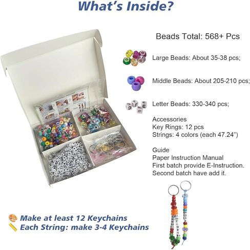 EMYNBO 568 Pcs Bead Keychain Making Kit with Alphabet Letter Beads DIY Craft for Personalized Gift, School Activity, Bag Charm, Backpack Accessories Girls Boys (Candy Color) in Saudi Arabia