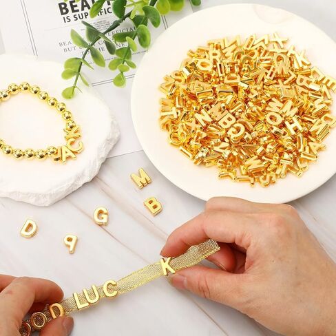 400 قطعة من الخرز الذهبي بأحرف كبيرة من Augshy، خرز على شكل حرف أبجدي كبير مختلط من A-Z لصنع المجوهرات والأساور والقلائد وسلاسل المفاتيح وأربطة الحذاء وديكور الحفلات (9 × 12 مم) in Kuwait