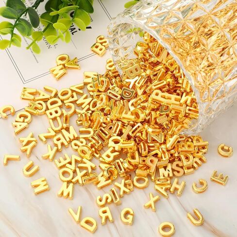 400 قطعة من الخرز الذهبي بأحرف كبيرة من Augshy، خرز على شكل حرف أبجدي كبير مختلط من A-Z لصنع المجوهرات والأساور والقلائد وسلاسل المفاتيح وأربطة الحذاء وديكور الحفلات (9 × 12 مم) in Kuwait