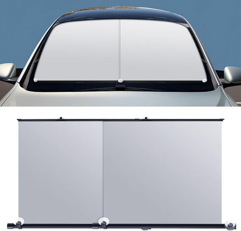 BBTO 2 Pcs Automatic Retractable Car Sunshade Retractable Windshield Sun Shade for Car Window Shades for UV and Heat Protection Foldable Front Window Sunshade Automotive Accessories in Saudi Arabia